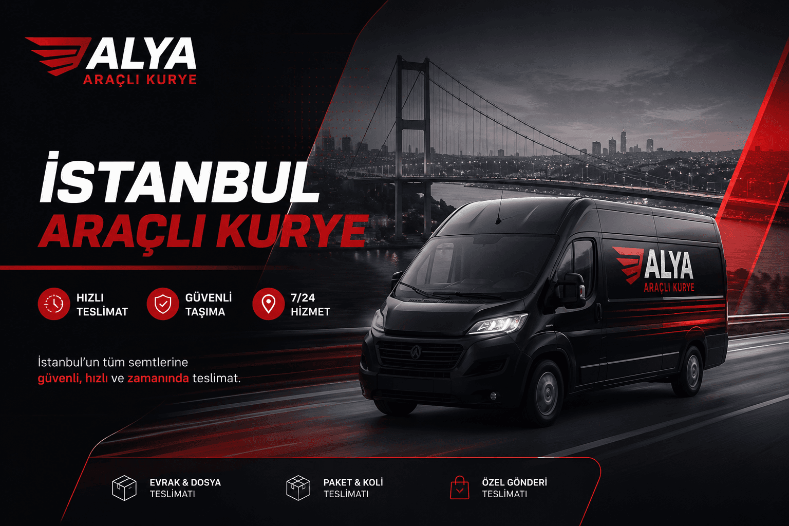 İstanbul araçlı kurye hizmetini ve Alya teslimat aracını gösteren marka görseli