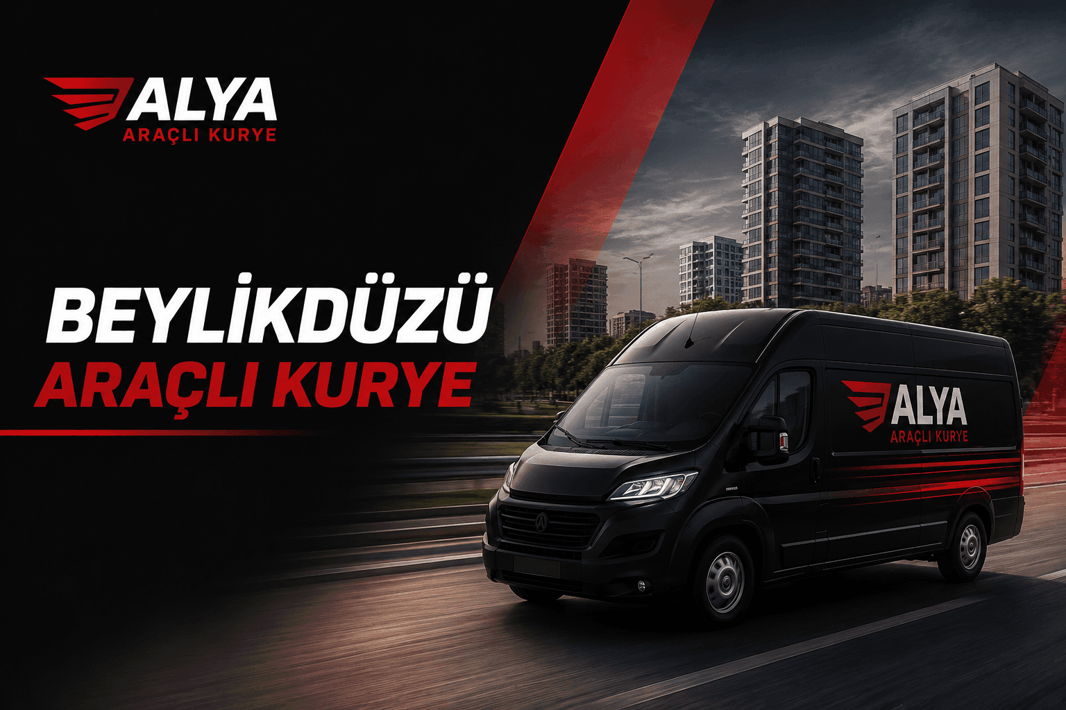 Beylikdüzü araçlı kurye hizmetini ve Alya teslimat aracını gösteren marka görseli
